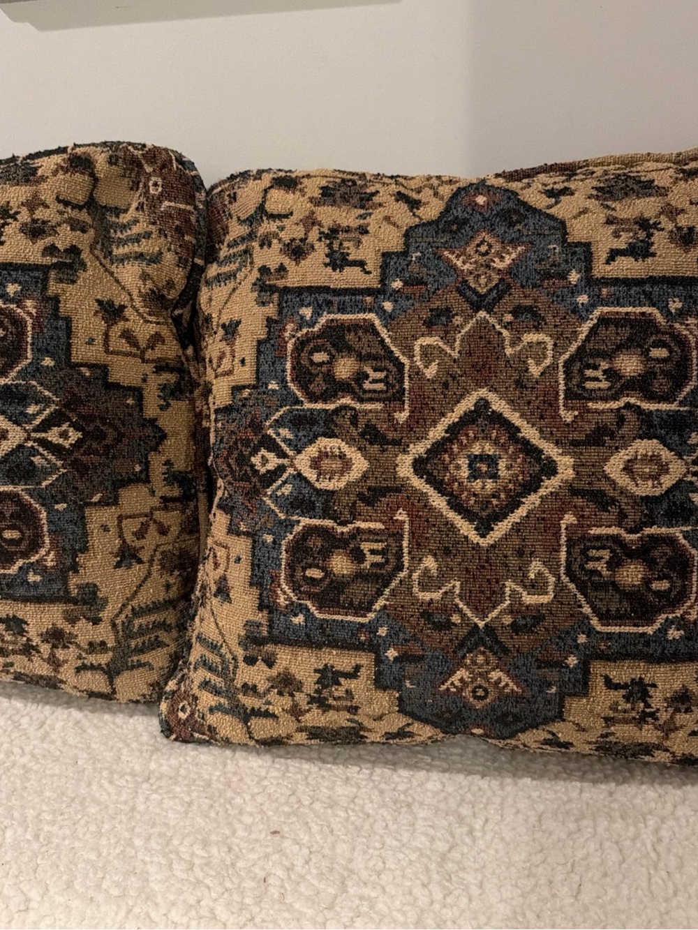 Decorative boho Throw Pillow Pair in Tan and Blue - Home Accents